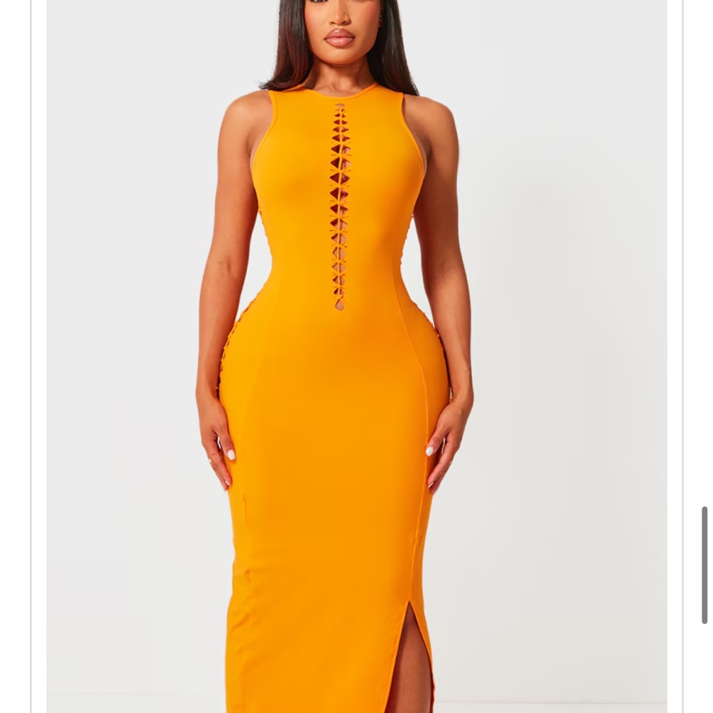PrettyLittleThing Orange Maxi Bodycon Dress with Cut Out